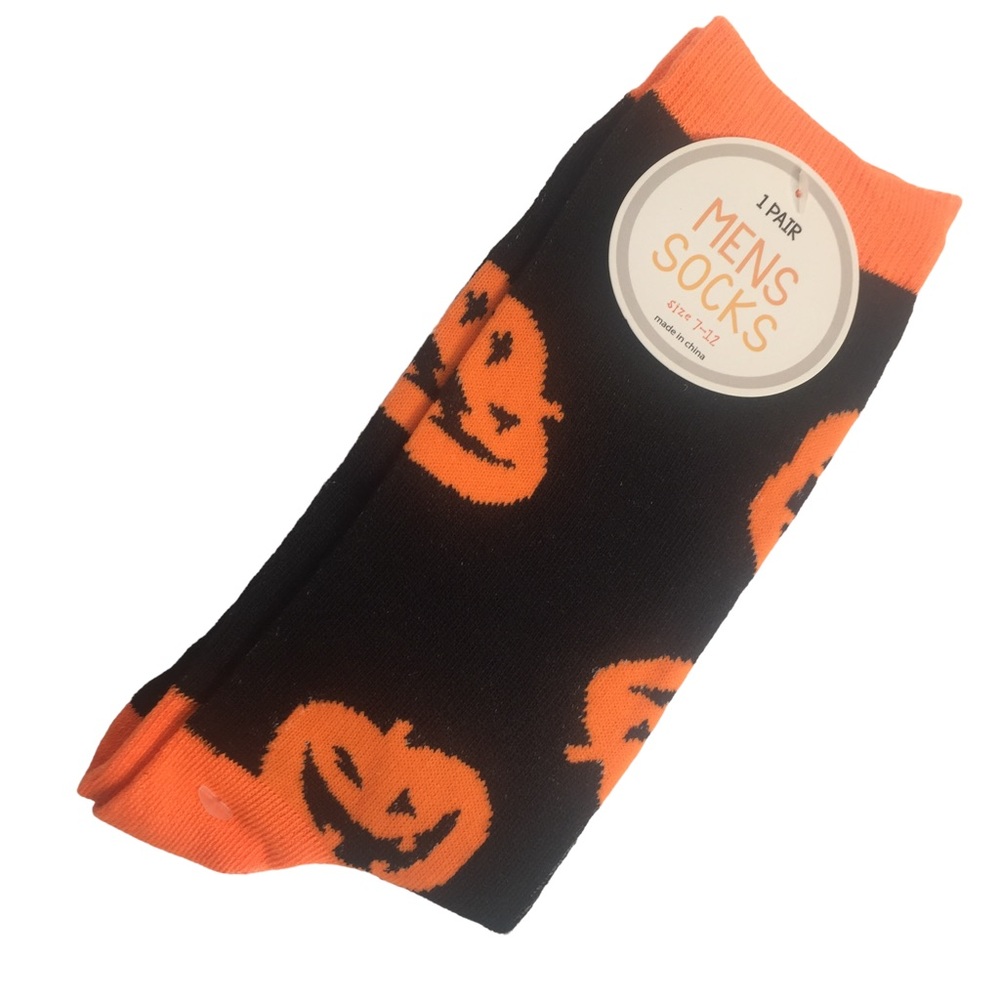 Mens Jack-O-Lantern Halloween Socks Black Orange Size 7-12